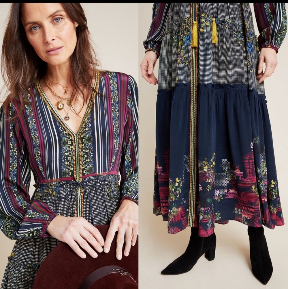 Anthro Bhanuni by Jyoti Tiered Maxi Dress.Size 10 - Picture 11 of 15